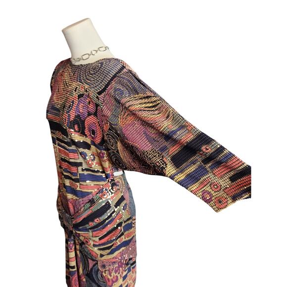 Vtg 80s Cache Funky Colorful Abstract Avant Garde Party Shimmer Italy Dress Sz M - Picture 5 of 8